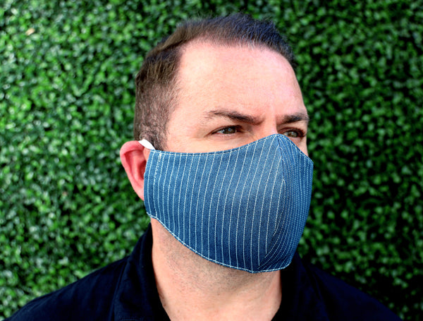 Face Mask with filter pocket & nose wire (Denim Stripe)