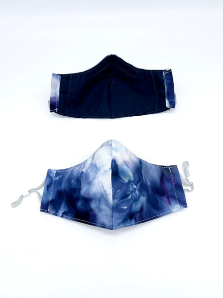Face Mask with filter pocket & nose wire (Midnight Indigo Blue watercolor)