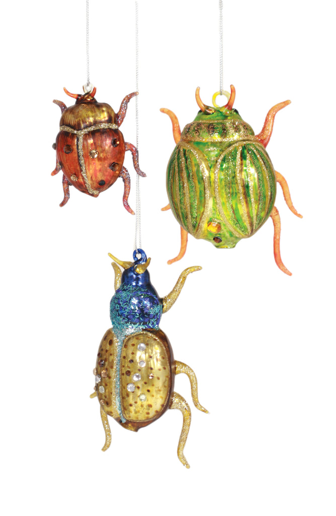 Cody Foster Mercury Glass ornaments Beetles Ladybug insects insect Glittered Insect Holiday Christmas