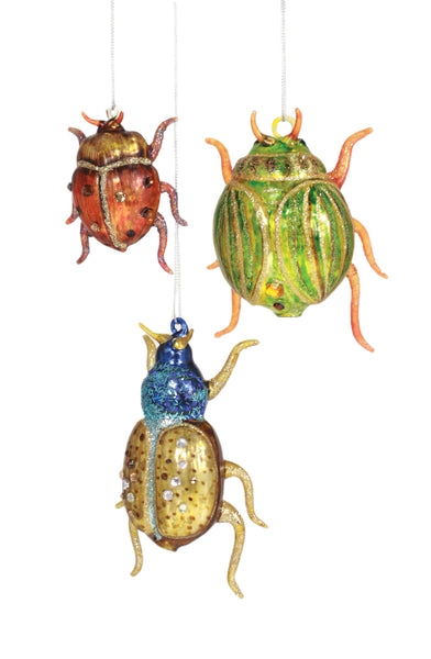 Cody Foster Mercury Glass ornaments Beetles Ladybug insects insect Glittered Insect Holiday Christmas