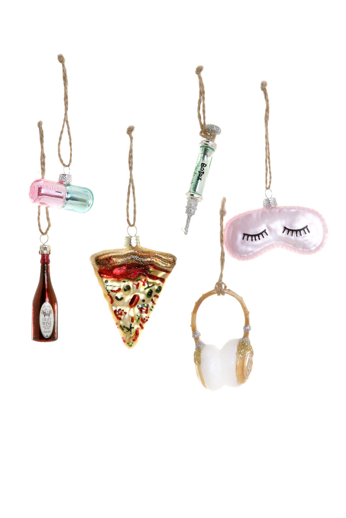 Cody Foster Holiday Survival Kit Botox Pizza Wine Chill Pill Headphones Eye Mask Glass Ornaments Stocking stuffer