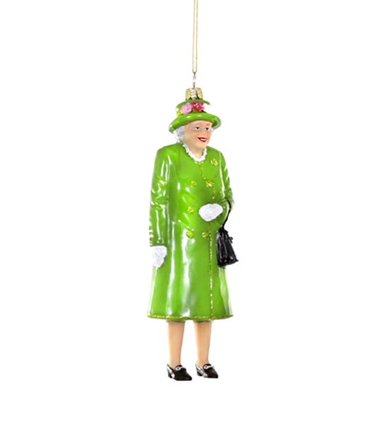 Queen Elizabeth Glass ornament figurine with handbag purse Cody Foster green