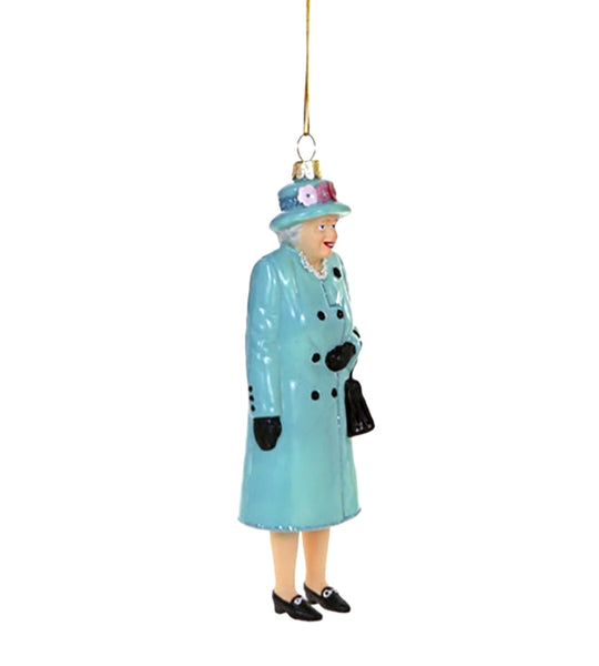 Queen Elizabeth Glass ornament figurine with handbag purse Cody Foster turquoise blue Tiffany blue