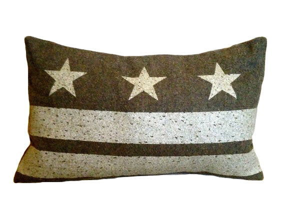 Washington D.C. Flag Pillow - Olive Green Wool + Champagne Ink