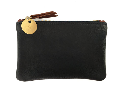 Small Coin Pouch - Black Leather