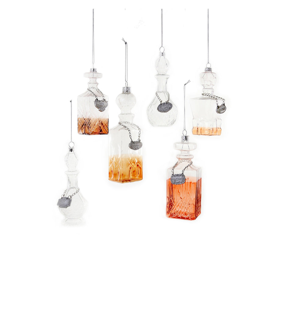 Antique Liquor Decanters Glass Ornaments - Vodka, Gin, Whiskey, Bourbon, Rum, Tequila (Set of 6)