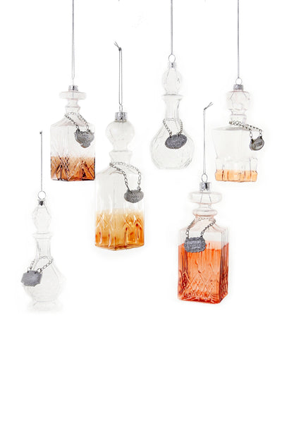 Antique Liquor Decanters Glass Ornaments - Vodka, Gin, Whiskey, Bourbon, Rum, Tequila (Set of 6)