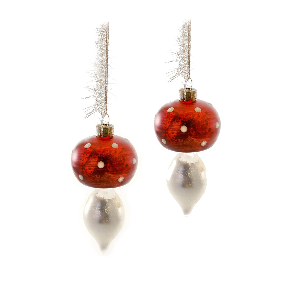 Victorian Mercury Glass Mushroom Glass Ornament Set (Red - 2 pcs)