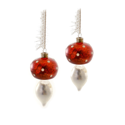 Victorian Mercury Glass Mushroom Glass Ornament Set (Red - 2 pcs)