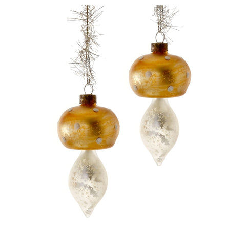 Victorian Mercury Glass Mushroom Glass Ornament Set (Gold - 2 pcs)