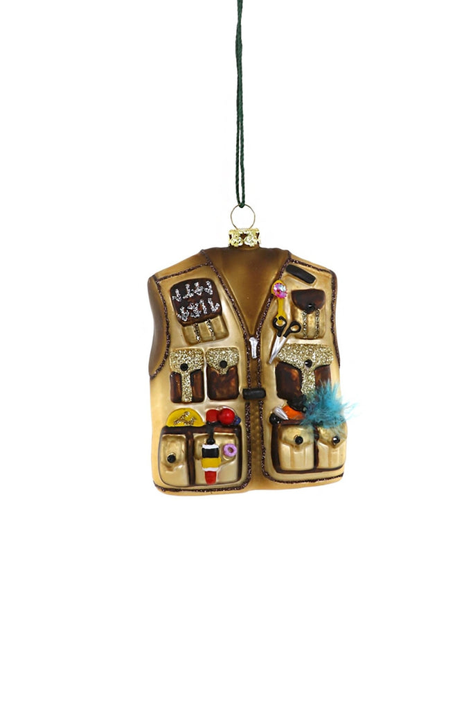 Fisherman Vest Ornament / Fly Fishing Vest Glass Ornament