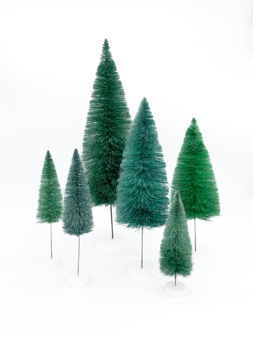 Bottle Brush Trees - Teal Blue / Green (6 pc set)