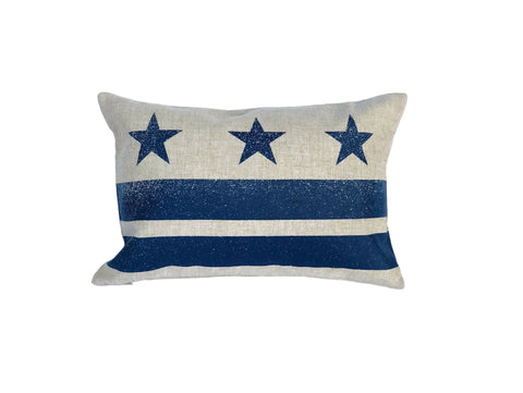 Washington D.C. Flag Pillow - Natural Linen + Navy Ink