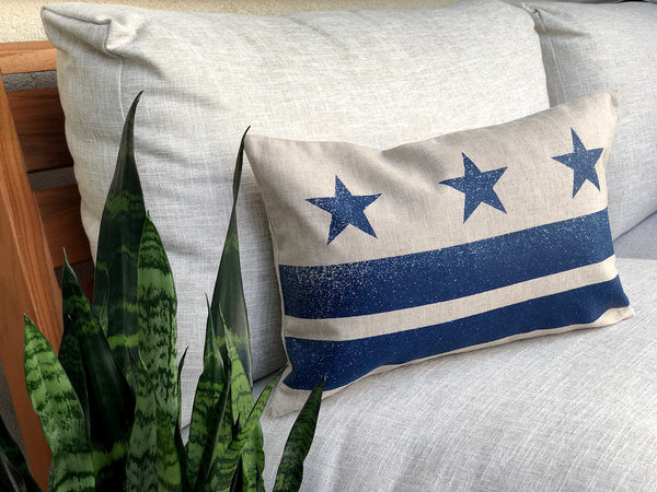 Washington D.C. Flag Pillow - Natural Linen + Navy Ink