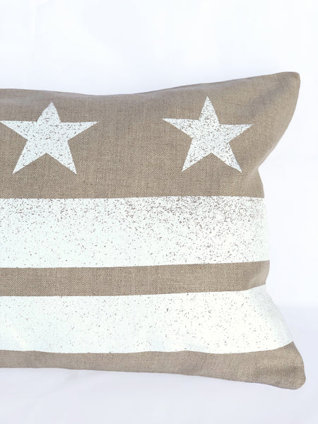 Washington D.C. Flag Pillow - Natural Linen + White Ink