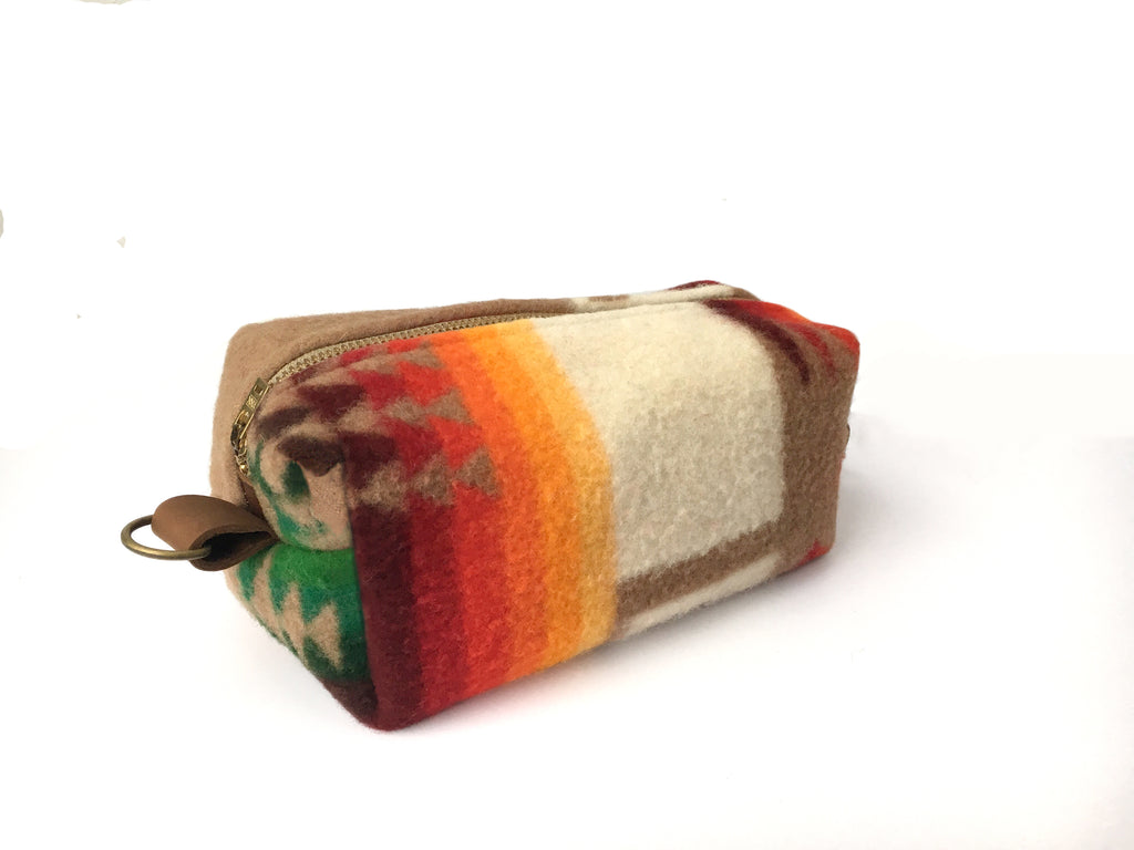 Medium Toiletry Bag - Warm Tribal Blanket with Leather