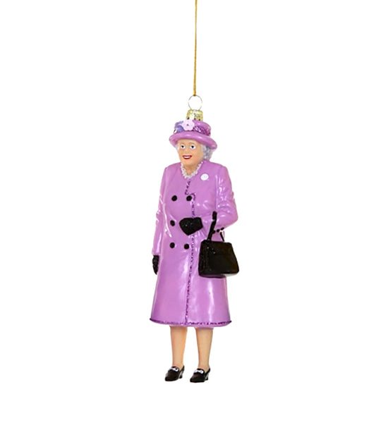 Queen Elizabeth Glass ornament figurine with handbag purse Cody Foster lavender light purple