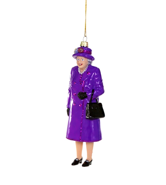 Queen Elizabeth Glass ornament figurine with handbag purse Cody Foster purple