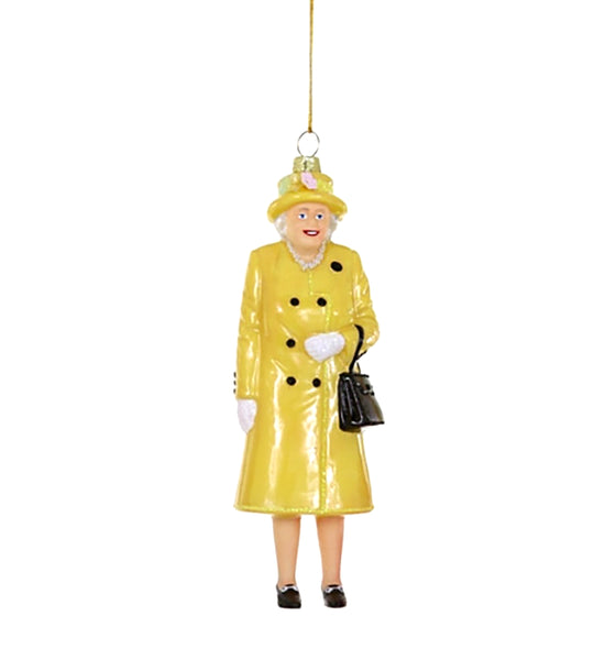 Queen Elizabeth Glass ornament figurine with handbag purse Cody Foster yellow