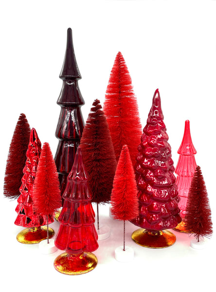 Cody Foster Hue Glass Trees Red Bottle Brush Trees Holiday Bristle Brush Christmas