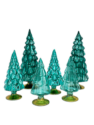 Cody Foster Small Hue Glass Trees Teal Blue Green Christmas Decorations
