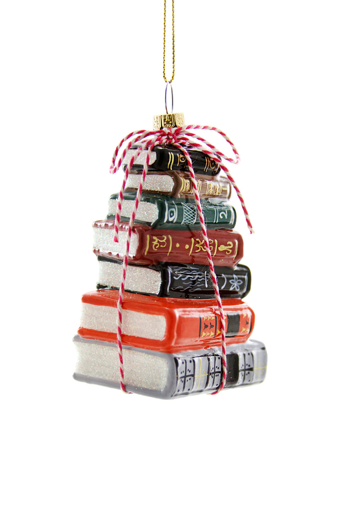 Stacked Tomes ornament Stacked Books ornament traditional classic novels book worm book club ornamentglass Cody Foster GO-6772-T 
