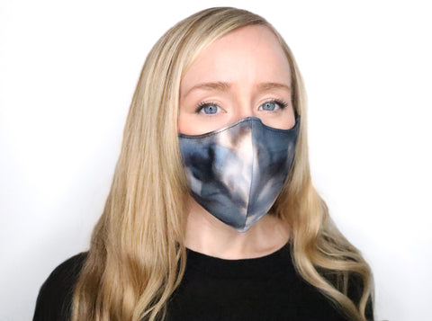 Black Tie Dye Face Mask Gray Grey Slate Blue Ice Dye Mask