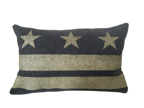Washington D.C. Flag Pillow - Charcoal Gray Wool + Champagne Ink