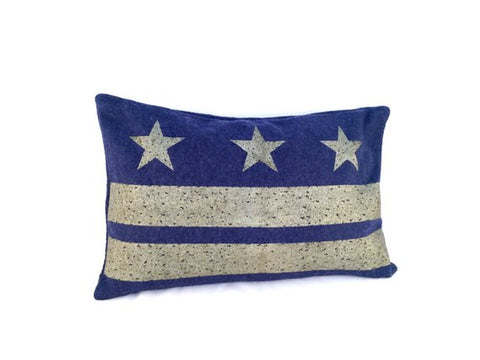 Washington D.C. Flag Pillow - Navy Blue Wool + Champagne Ink