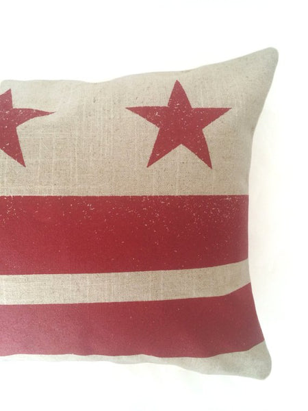 Washington D.C. Flag Pillow - Natural Linen + Ruby Red Ink