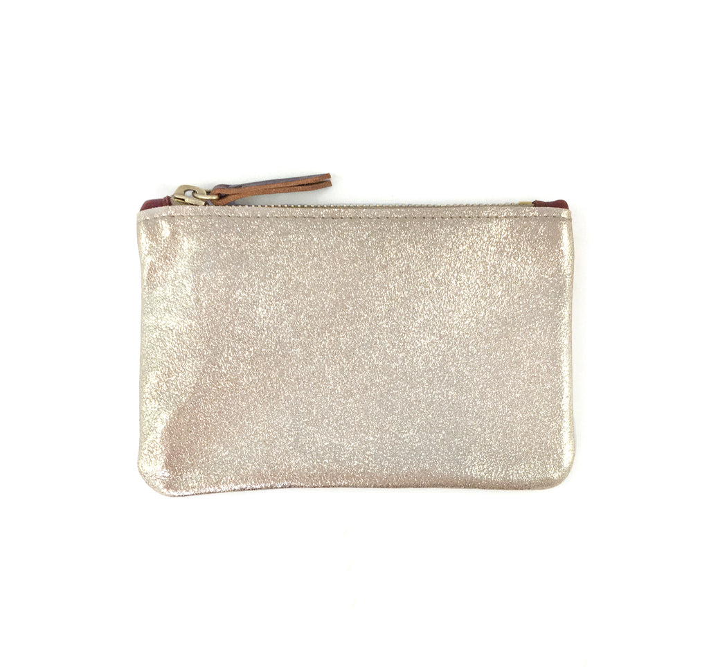 Leather Coin Pouch - Gunmetal Metallic Leather (add'l Colors Avail) Champagne Gold Metallic