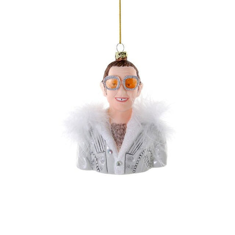 Iconic Silver Feathered Outfit w/Oversized Glasses - Glass Ornament