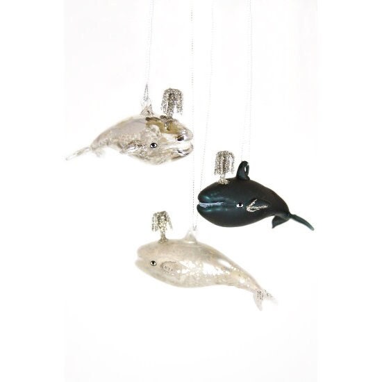 Mercury Glass Whale Ornaments Set (3 pcs)