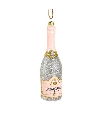 Champagne Ornament - Glittered Silver