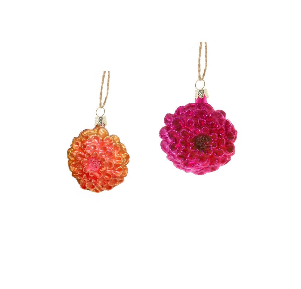 Pom Pom Dahlia Glass Ornament Set (set of 2)