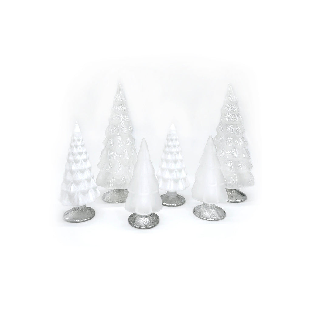Glass Tree Set - White with Silver (6 pcs)