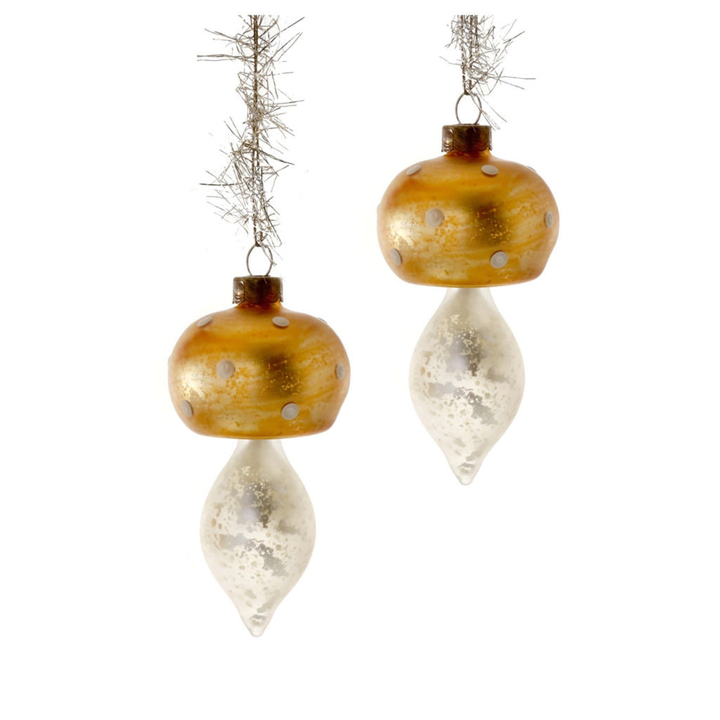 Victorian Mercury Glass Mushroom Glass Ornament Set (Gold - 2 pcs)