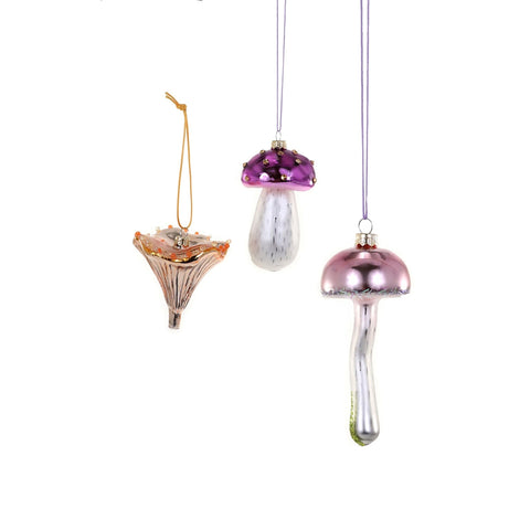 High Grove Mushroom Glass Ornament Set (Pinks, Purples, Oranges - 3 pcs)